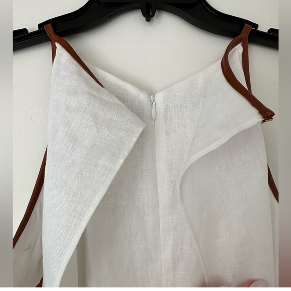 Staud Matheo Linen Leather Trim Romper in White Whiskey NWT - Picture 4 of 14